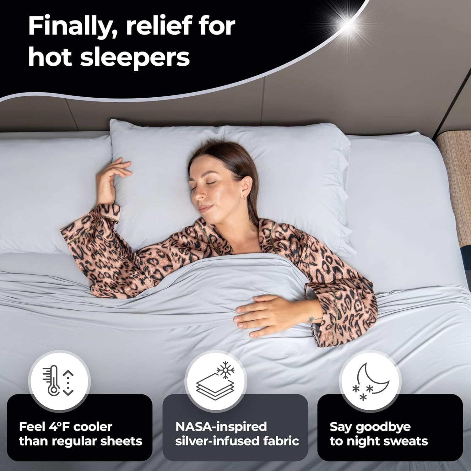 Silvery Restcool™ Silver Infused Bed Sheets Set - Award-Winning Self-Cooling Fabric for Hot Sleepers with Self-Cleaning Silvery Technology™ That Stays Fresh 3X Longer (Gray, King)