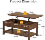 Lift Top Coffee Table with Storage for Living Room, 2-in-1 Modern Center Table & Desk with Hidden Storage Compartment & Open Shelf, Space Saving for Small Space & Apartment (Walnut)