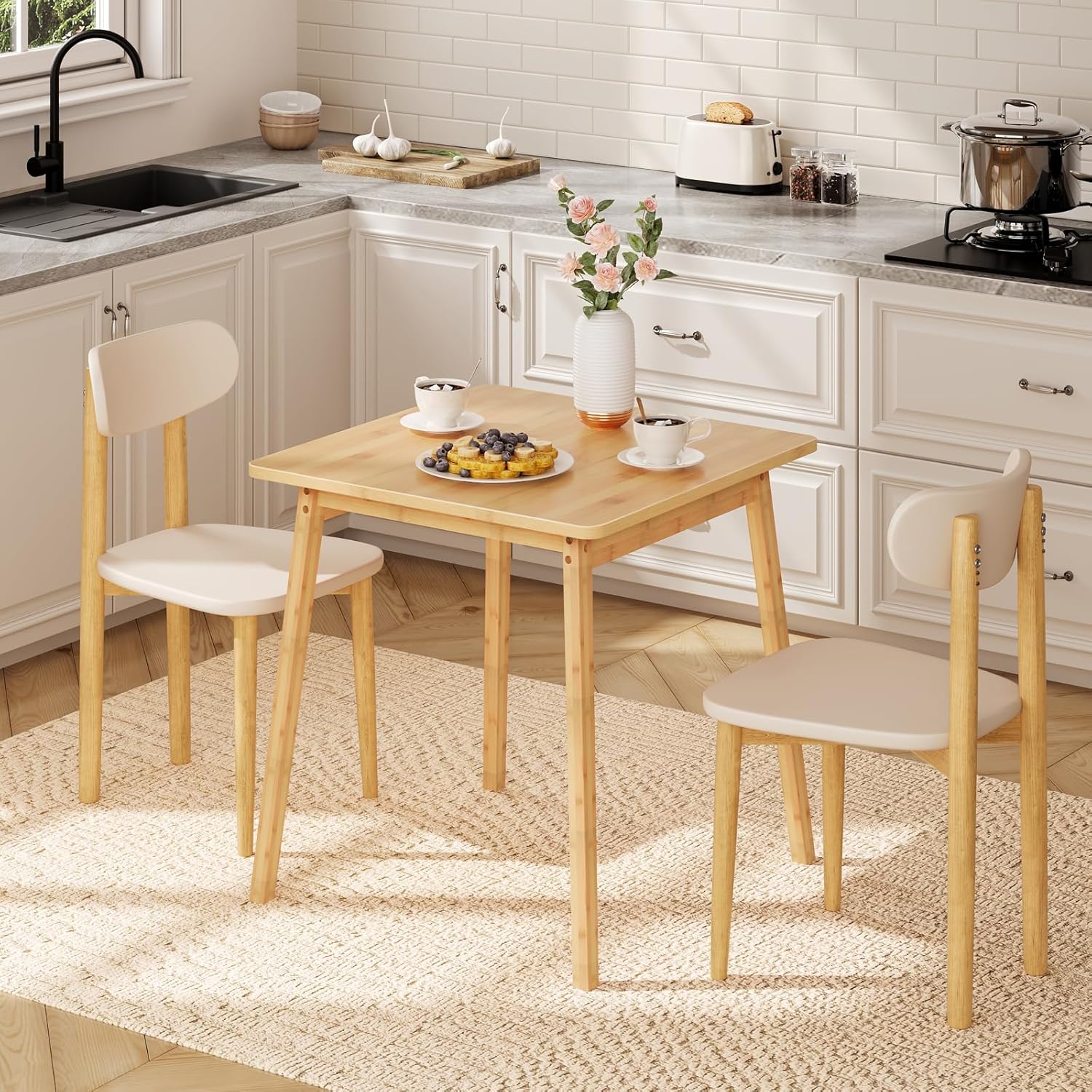 HOOBRO Bamboo Dining Table, Square Dining Table for 2, 27.6" Kitchen Table for Small Space, Writing Table, Easy to Assemble, for Dining Room, Living Room, Office, Kitchen, Natural YL70CZ01G1