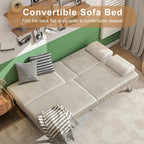 Shahoo Modern Upholstered Convertible Folding Futon Sofa Bed with Removable Armrests, Metal Legs, 2 Cup Holders for Living Room, Beige