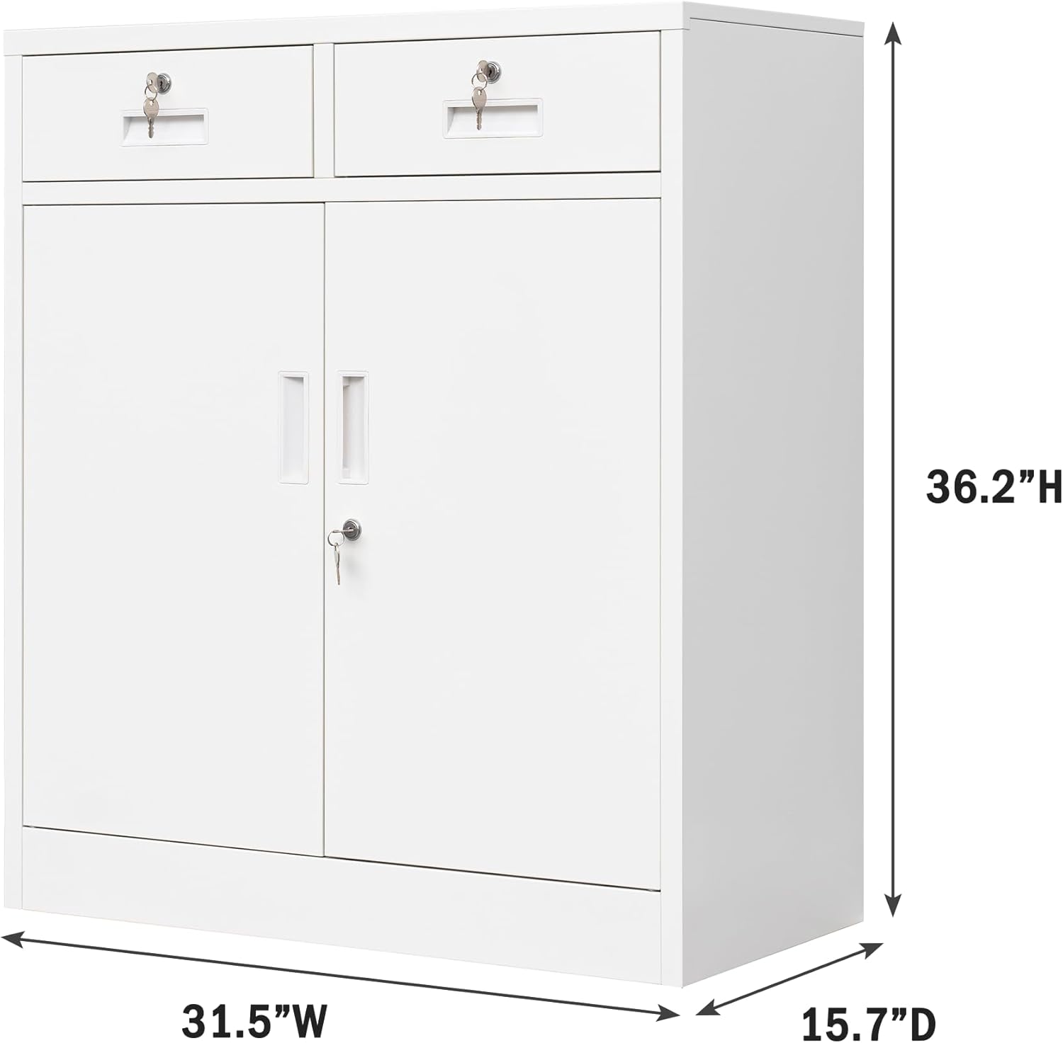Wanfu Metal Storage Cabinet, Locking Storage Cabinet with Adjustable Shelf, 36" H Metal Cabinets with 2 Drawers for Office, Garage, Home-White