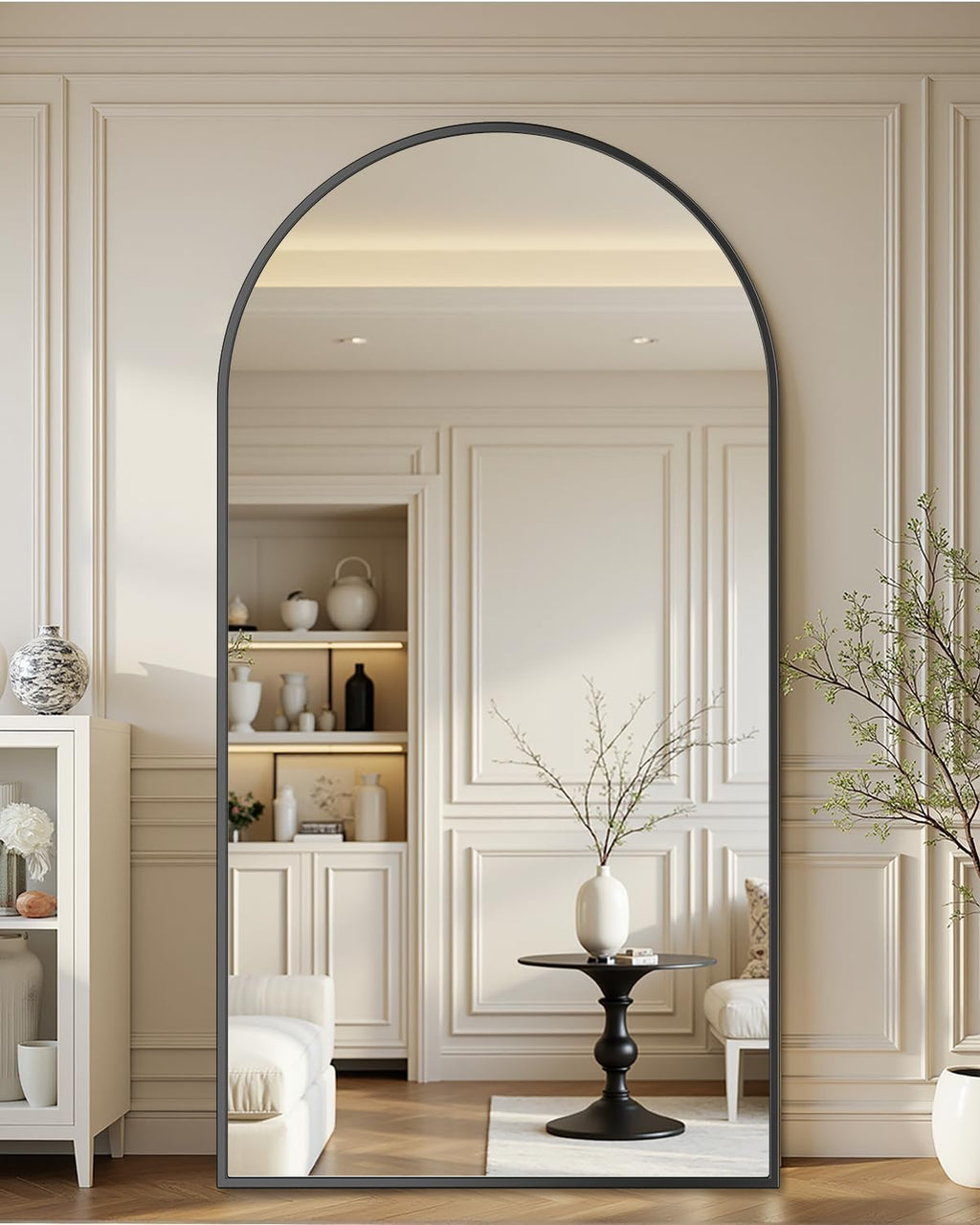 Full Length Mirror with Stand, 82"x44" Arched Full Body Mirror, Large Stand Up Mirrors, Aluminum Frame Floor Standing Mirrors, Freestanding Hanging Leaning Mounted for Bedroom Living Room Black