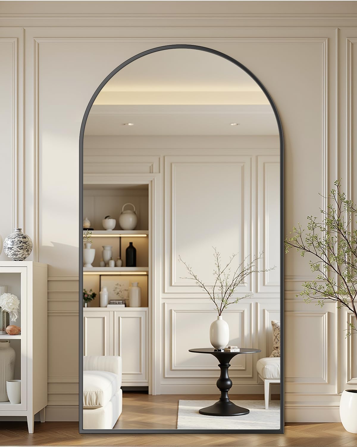 Full Length Mirror with Stand, 82"x44" Arched Full Body Mirror, Large Stand Up Mirrors, Aluminum Frame Floor Standing Mirrors, Freestanding Hanging Leaning Mounted for Bedroom Living Room Black