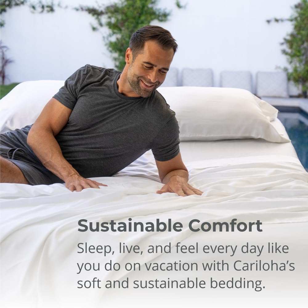 Cariloha Retreat 4-Piece Sateen Sheet Set | White | King | Lyocell Material | Breathable, Corner Straps, Extra Soft & Cooling