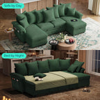 LINSY HOME Oversized Sectional Sleeper Sofa with Pull Out Couch Bed (Green, 118.5'') | USB Charging, Pillow-style Armrest, Multiple Cushions, Storage Chaise, Corduroy Fabric