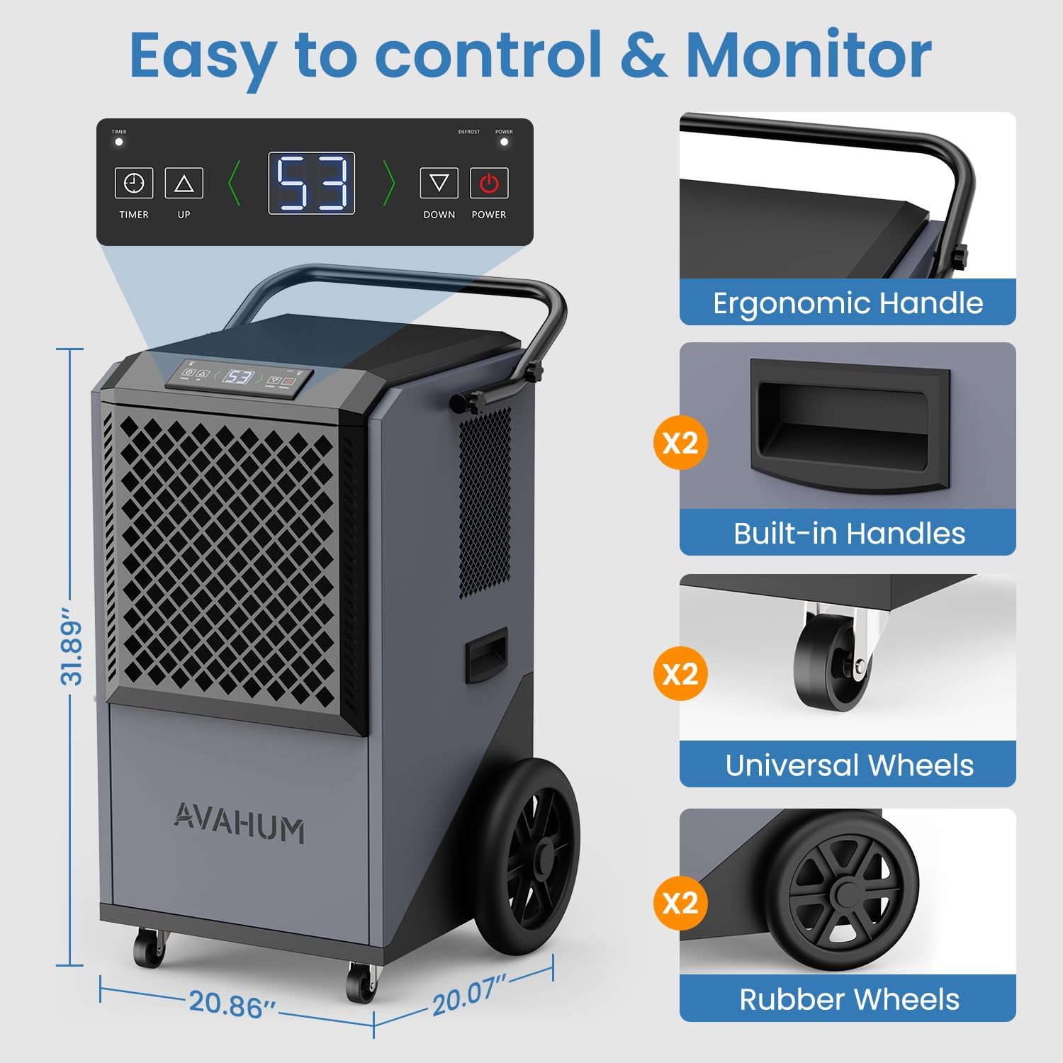 320 Pint Commercial Dehumidifier, Industrial Dehumidifier for 9,500 Sq.Ft Basement Warehouse Construction, Large Heavy Duty Commercial Grade Dehumidifiers with Drain Hose, Auto Defrost, Auto Restart