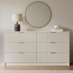 6 Drawer Dresser for Bedroom, 55" Wide Modern Chest of Drawers with Gold Metal Handles, Fluted Wood TV Stand for Living Room, Hallway(Beige)