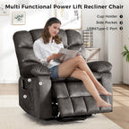 Power Lift Recliner Chair for Elderly with Vibration Massage and Lumbar Heating, Overstuffed Electric Lift Chair with 2 Side Pockets and Cup Holders, USB & Type-C for Living Room, Textile Black