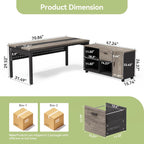LITTLE TREE 70.8" Executive Desk with Lateral File Cabinet, Modern Thickened Wooden Workstation L-Shaped Computer Desk Large Home Office Writing Desk for Home Office