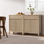 SICOTAS 58" Fluted Buffet Cabinet with Storage, Modern Farmhouse Sideboard with Drawers & 3-Level Adjustable Shelf, Handle-Less Coffee Bar Console Table for Kitchen Living Room Entryway, Light Oak