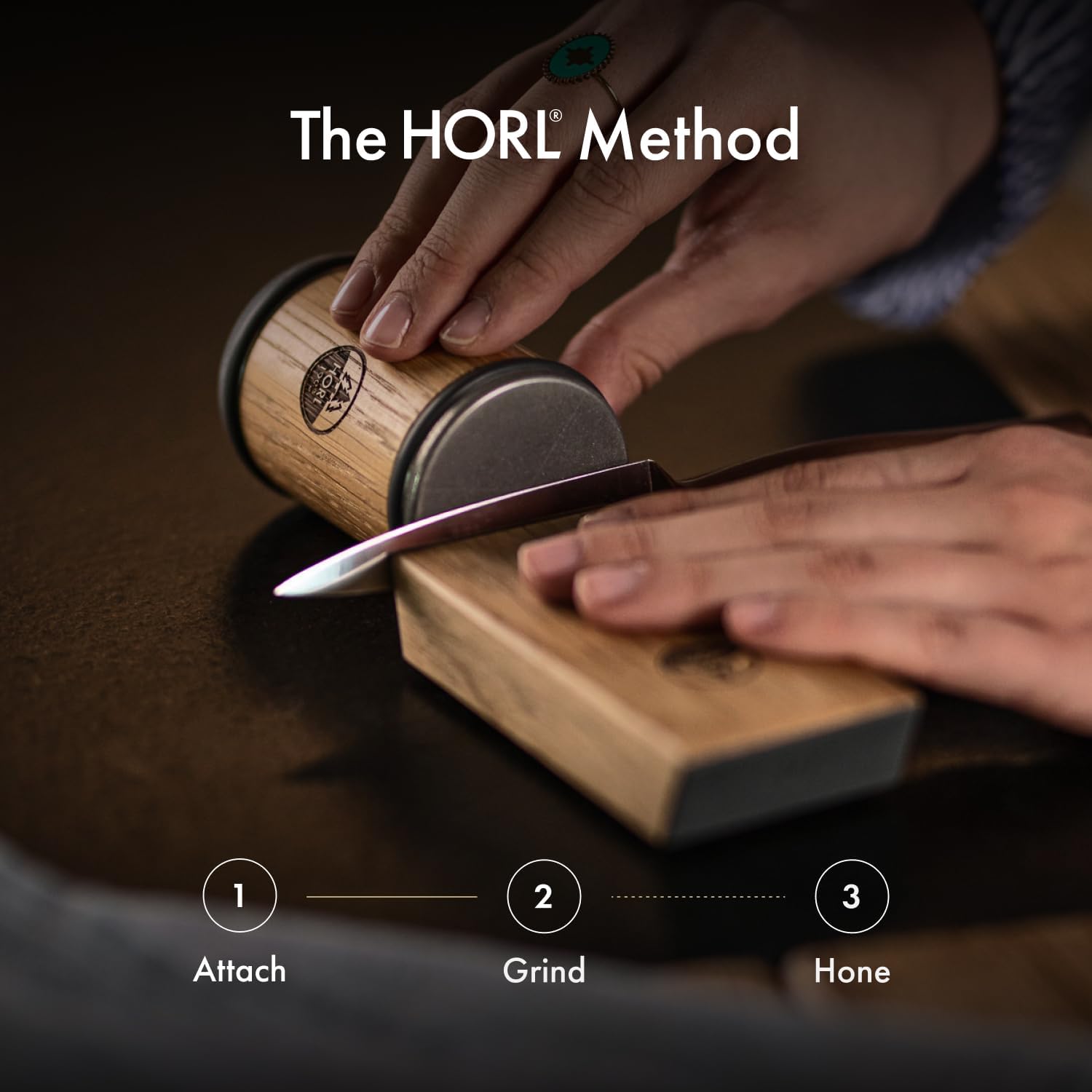 HORL 2 Oak Kitchen Knife Sharpener for Razor Sharp Edges Made in Germany - Rolling Sharpener for knives - Rolling Knife Sharpening Kit with Magnetic Holder with 15 & 20 Degrees