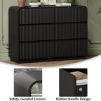 Black Dresser Fluted 6 Drawers Dresser for Bedroom, 47" Wide Wood Chest of Drawers with Hidden Handles & Rounded Corners, Modern TV Stand Storage Cabinet for Living Room, Hallway, Entryway