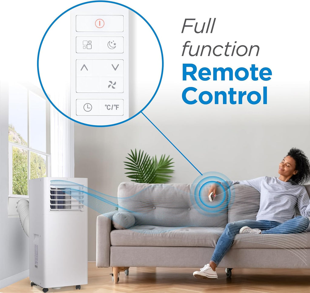 BLACK+DECKER Portable Air Conditioner, 8,500 BTU for Rooms Up To 350 Sq. Ft., Portable AC with Full Function Remote Control & Window Kit, BPACT05SM, White