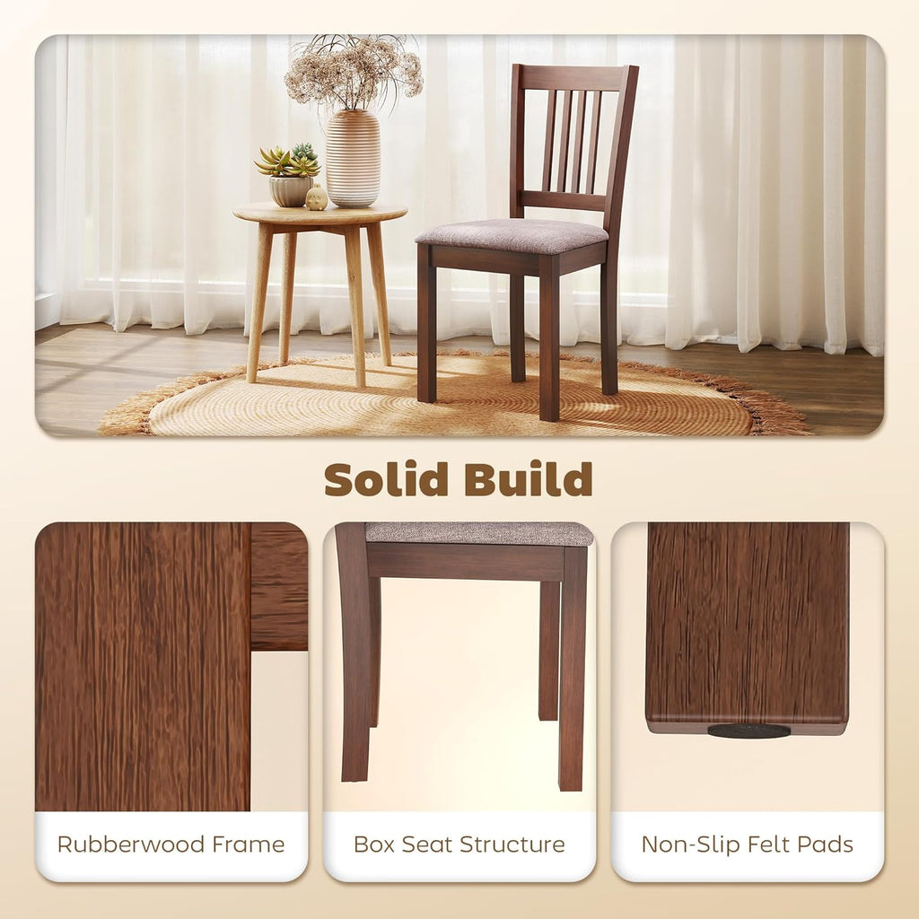 HOMCOM Dining Chairs Set of 2, Solid Wood Kitchen Chairs, Mid Century Modern Linen Fabric Upholstered for Dining Room, Living Room, Walnut Frame and Taupe Upholstery