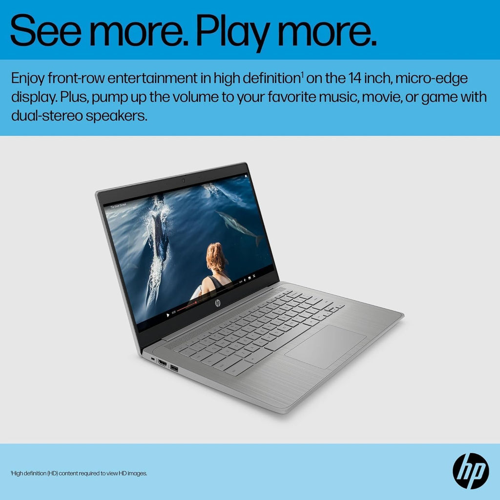 HP Chromebook 14 Laptop (14" Anti-glare  Intel 4-Core Celeron N4120  4GB RAM  128GB Storage (64GB+64GB SD)) for Home & Student  Lightweight  14-Hr Battery Life  Webcam  Wi-Fi  IST HUB  Chrome OS  Grey