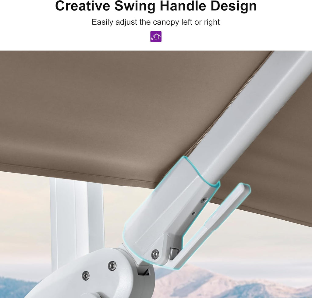 PURPLE LEAF 10 FT Right-left Tilt Patio Umbrella Swivel White Cantilever Umbrella with Tilt Aluminum Outdoor Umbrella with 360° Rotation for Deck Pool Garden, Beige