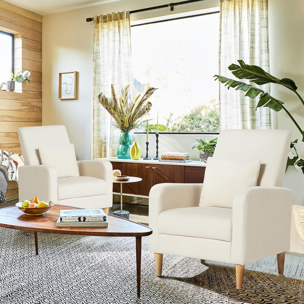 COLAMY Sherpa Upholstered Accent Chair Armchair with Pillow, Fabric Reading Living Room Side Chair,Single Sofa with Lounge Seat and Wood Legs, Cream