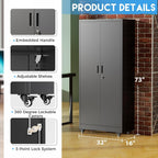 Greenvelly 73" Metal Storage Cabinet with Wheels, Black Garage Storage Cabinet with 4 Adjustable Shelves and Locking Doors, Garage Rolling Storage Cabinet for Warehouse, Garage, Home Office, School