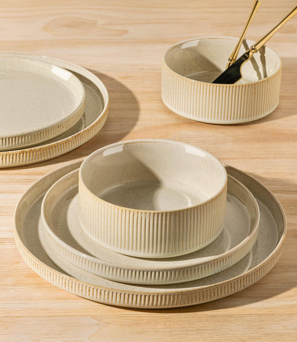 TheTerra Ceramic Dinnerware Sets for 6, 18 Pieces Porcelain Lightweight Speckled Plates and Bowls Sets, Scratch Resistant Dish Set, Oven & Microwave & Dishwasher Safe, Cappuccino