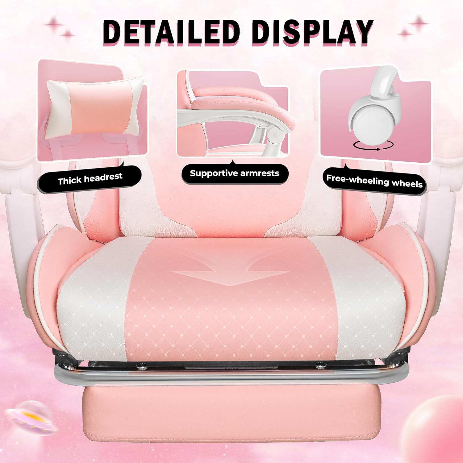 Homall Gaming Chair, Video Game Chair with Footrest and Massage Lumbar Support, Ergonomic Computer Chair Height Adjustable with Swivel Seat and Headrest (Pink)