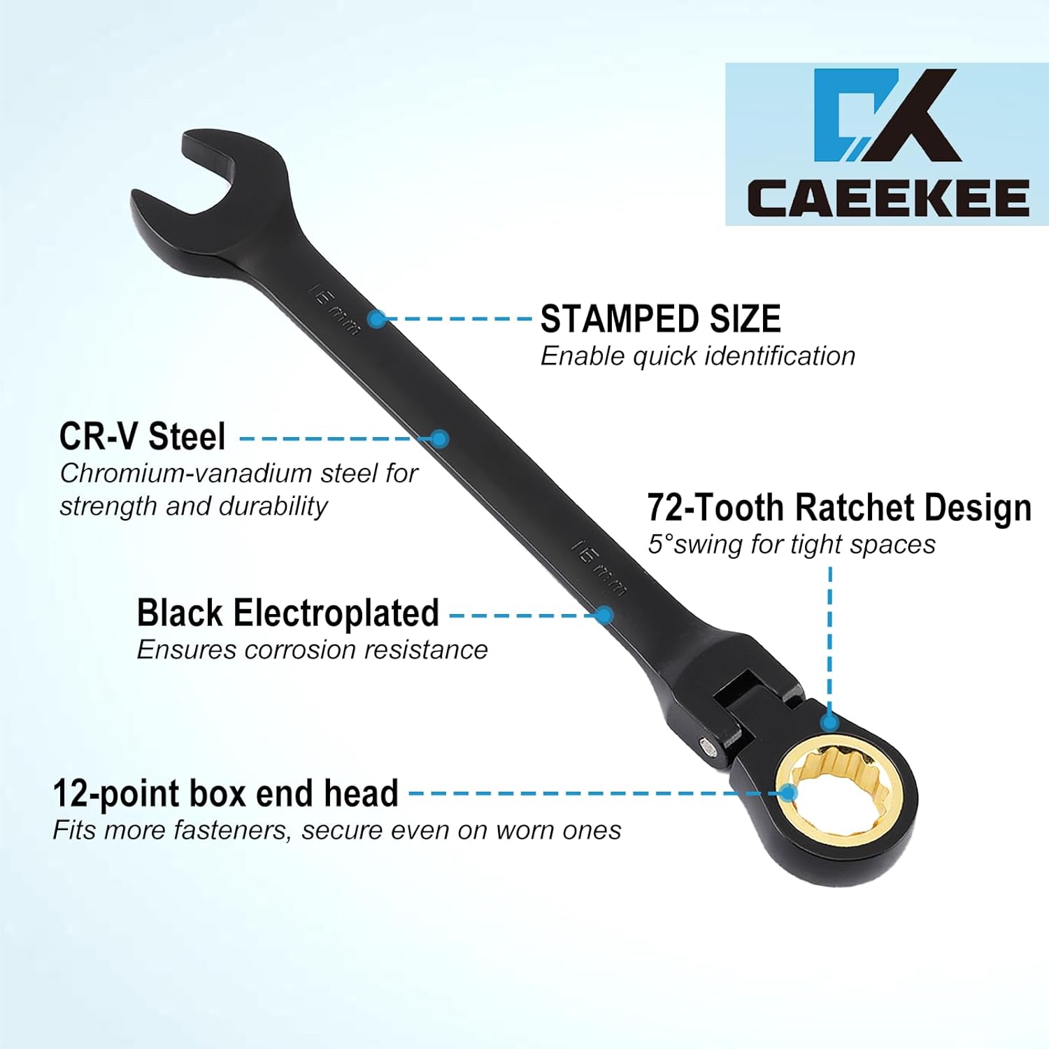 26-Piece Flex-Head Ratcheting Wrench Set, SAE & Metric, 12 Point, 72-Tooth Ratchet, Chrome Vanadium Steel, With Organizer Box
