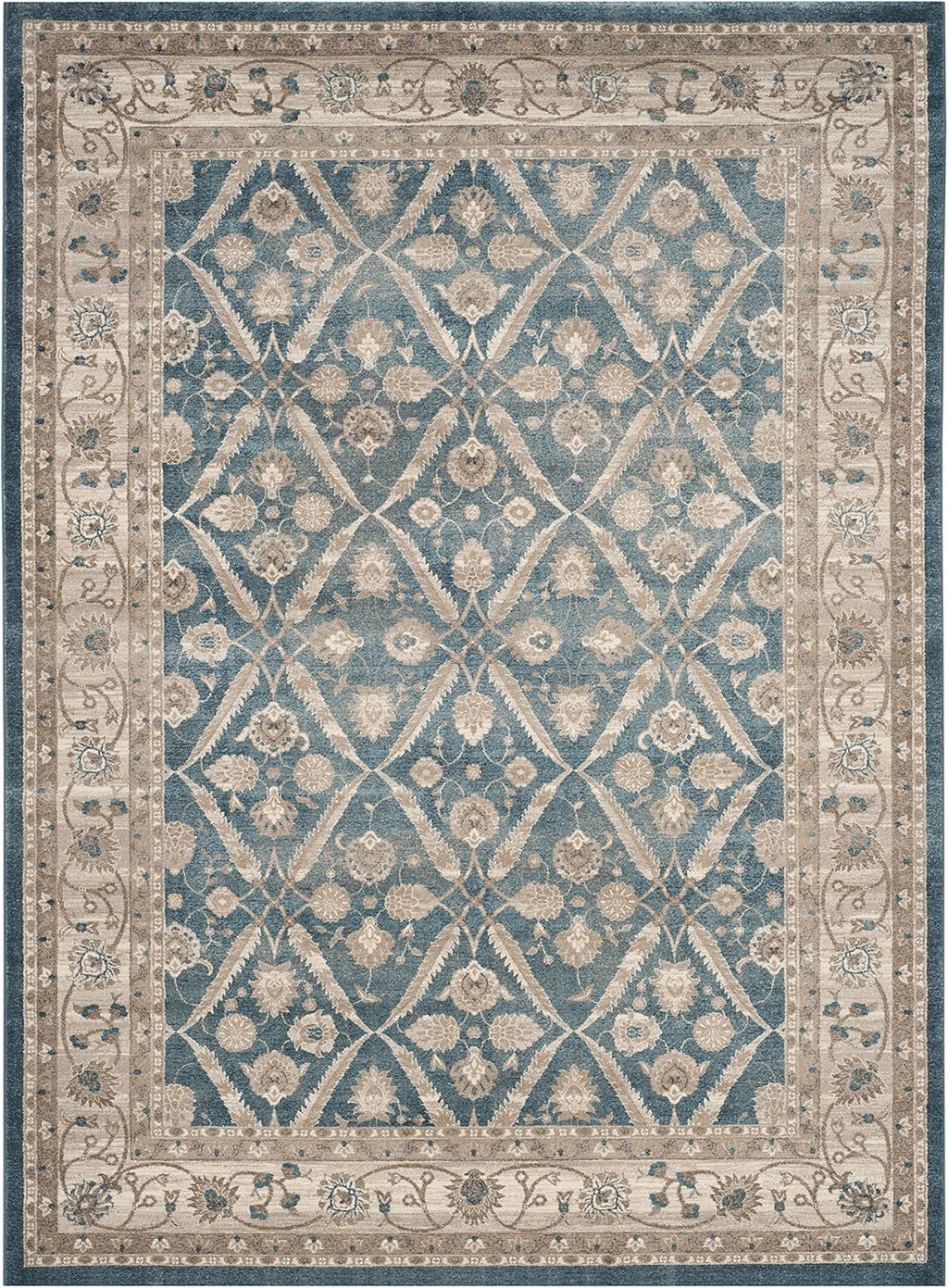 SAFAVIEH Sofia Collection Area Rug - 9' x 12', Blue & Beige, Vintage Oriental Distressed Design, Non-Shedding & Easy Care, Ideal for High Traffic Areas in Living Room, Bedroom (SOF378C)