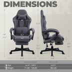 Dowinx Gaming Chair Fabric with Pocket Spring Cushion, Massage Game Chair Cloth with Headrest, Ergonomic Computer Chair with Footrest 290LBS, Grey