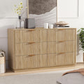 VOWNER Fluted 6 Drawers Dresser for Bedroom, 54" Wide Modern Chest of Drawers with Metal Handle, Closet Clothes Storage Organizer, Wood Dresser TV Stand for Living Room, Closet, Hallway, Entryway