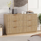 VOWNER Fluted 6 Drawers Dresser for Bedroom, 54" Wide Modern Chest of Drawers with Metal Handle, Closet Clothes Storage Organizer, Wood Dresser TV Stand for Living Room, Closet, Hallway, Entryway