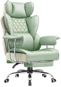 COMHOMA Big and Tall Office Chair, High Back Leather Gaming Chair with Footrest, Executive Ergonomic Office Chairs with Pocket Spring Lumbar Support and with Outward Fixed Soft Armrests