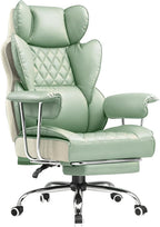COMHOMA Big and Tall Office Chair, High Back Leather Gaming Chair with Footrest, Executive Ergonomic Office Chairs with Pocket Spring Lumbar Support and with Outward Fixed Soft Armrests