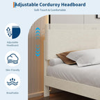 Garvee Queen Size Bed Frame with USB Charging Station, Corduroy Upholstered Platform Bed Frame with Adjustable Storage Headboard, Wooden Slats Support, No Box Spring Needed, Easy Assembly, Beige