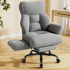 Big and Tall Office Chair with Adjustable Arms and Back, Ergonomic Office Chair with Footrest and Comfortable Fabric for Home Office, Bedroom,Grey