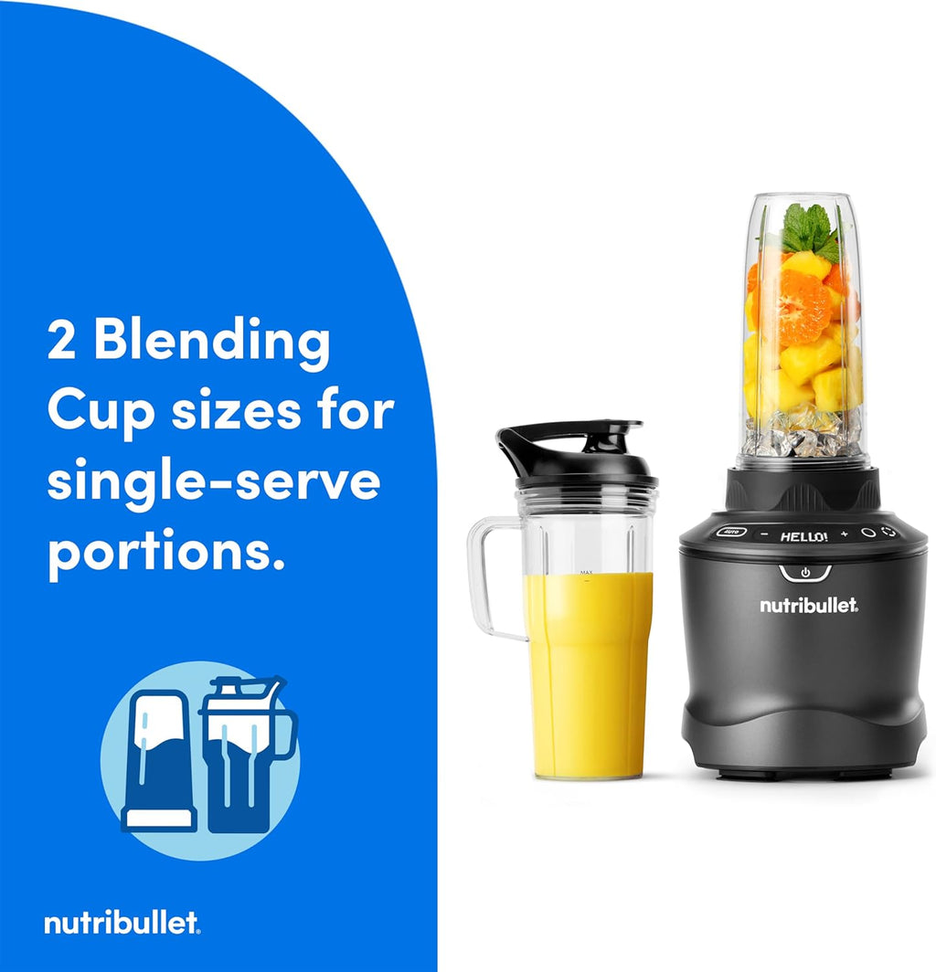 nutribullet SmartSense Blender Combo, 1400W, 64oz Pitcher, 32oz & 24oz Cups, 5-Speed, Smoothies, Ice and Frozen Fruit, Nut Milk, Soup, Gunmetal Gray, NBF50700