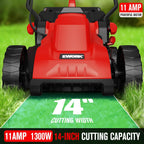 EWORK Corded Electric Lawn Mower 14-Inch, 11Amp Electric Push Mower with 30L Collection Bag, 4-Height Adjustment, Lightweight Lawnmower for Garden, Yard