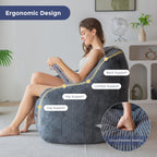 MAXYOYO Bean Bag Chair, Bean Bag Sofa with Filler, Cozy Living Room Chair for Adults and Kids, Stuffed Floor Sofa for Bedroom Dorm Reading, Dark Grey