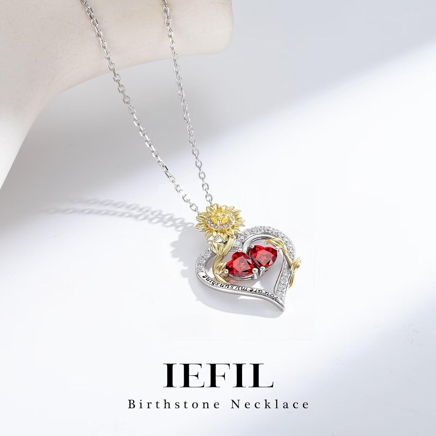 Iefil Mothers Day Gifts - 925 Sterling Silver Sunflower Double Birthstone Necklace for Women, Anniversary Birthday Gifts for Wife Mom