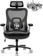 Super Big and Tall Office Chair 700lbs- Heavy Duty Executive Computer Chair with Rubber Wheels 3D Flip Arms, Ergonomic Mesh High Back Desk Chair, Extra Wide Seat Adjustable Lumbar Support & Headrest