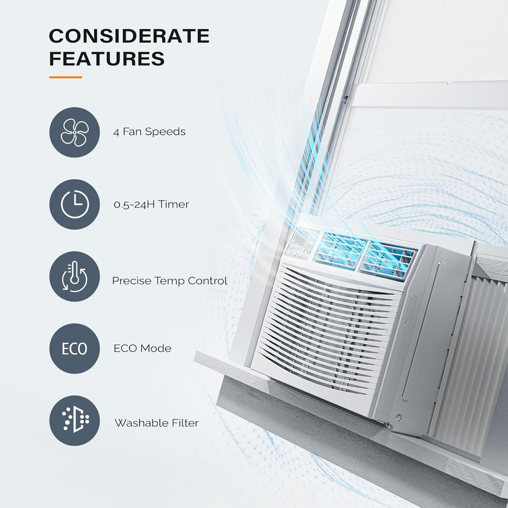ROVSUN 8000 BTU Window Air Conditioner with Heat, Window AC Unit & Heater Combo with APP & Voice Smart Control, Timer Function & Easy Installation Kit, Work with Alexa/Google Assistant, 115V/60Hz