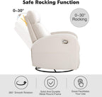 Swivel Rocker Recliner Chair, Manual Faux Leather Recliner, Glider Rocking Recliners 360°Swivel Nursery Reclining Chairs with Adjustable Headrest Highback for Living Room, Cream
