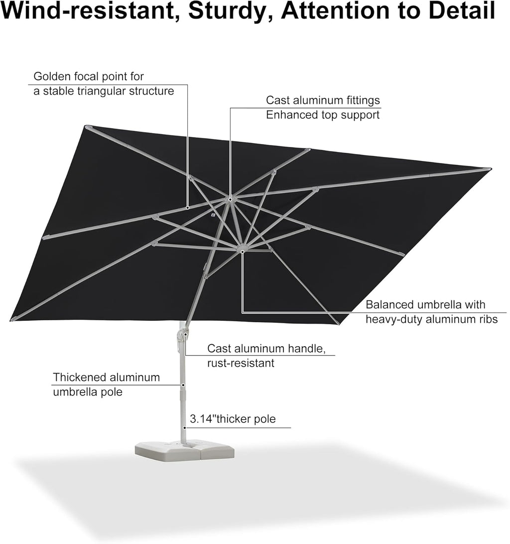 PURPLE LEAF 10' × 13' Patio Umbrella With Base White Cantilever Umbrella Square Outdoor Offset Umbrella Windproof with 360° Rotation for Garden Deck Pool, Navy Blue