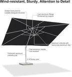 PURPLE LEAF 10' × 13' Patio Umbrella With Base White Cantilever Umbrella Square Outdoor Offset Umbrella Windproof with 360° Rotation for Garden Deck Pool, Navy Blue