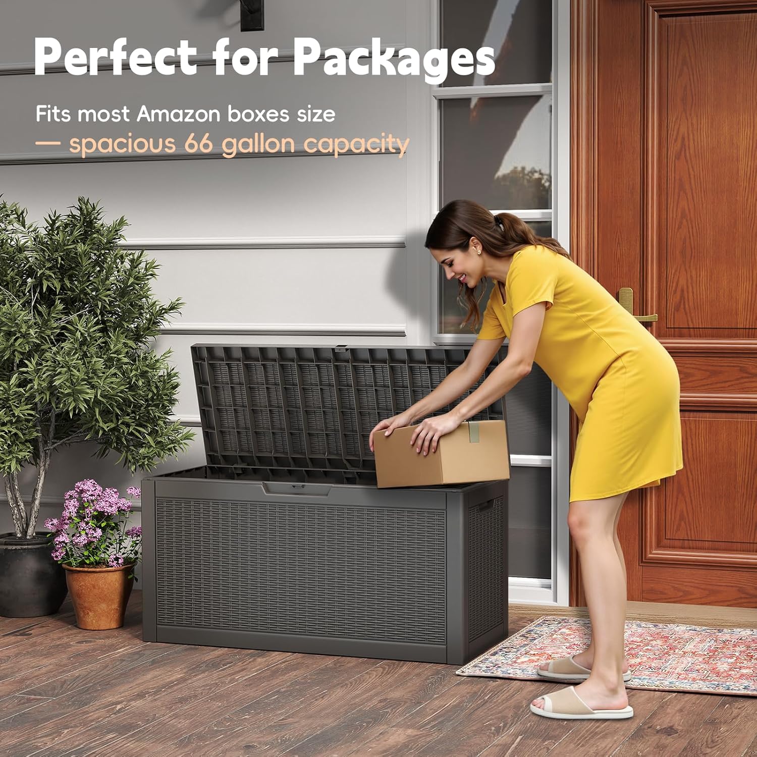 LubanNese Outdoor Storage Box, Waterproof Deck Box, Outdoor Patio Storage Bin, Weatherproof (Black, 66 Gallon)