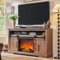 OKD Farmhouse Fireplace TV Stand for 70 Inch TV, 34" Tall Highboy Entertainment Center with 23" Electric Fireplace, Rustic Media Console w/Sliding Arched Door for Living Room,Reclaimed Barnwood