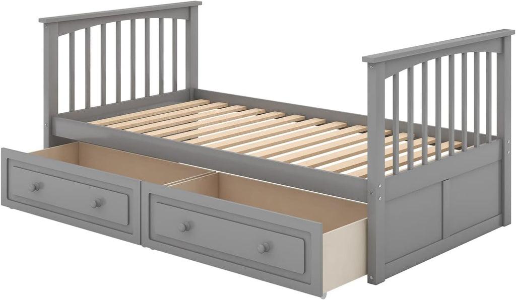 Merax Twin Over Twin Bunk Bed with 2 Storage Drawers and Ladder, Can be Devided into 2 Beds, No Spring Box Needed, Grey