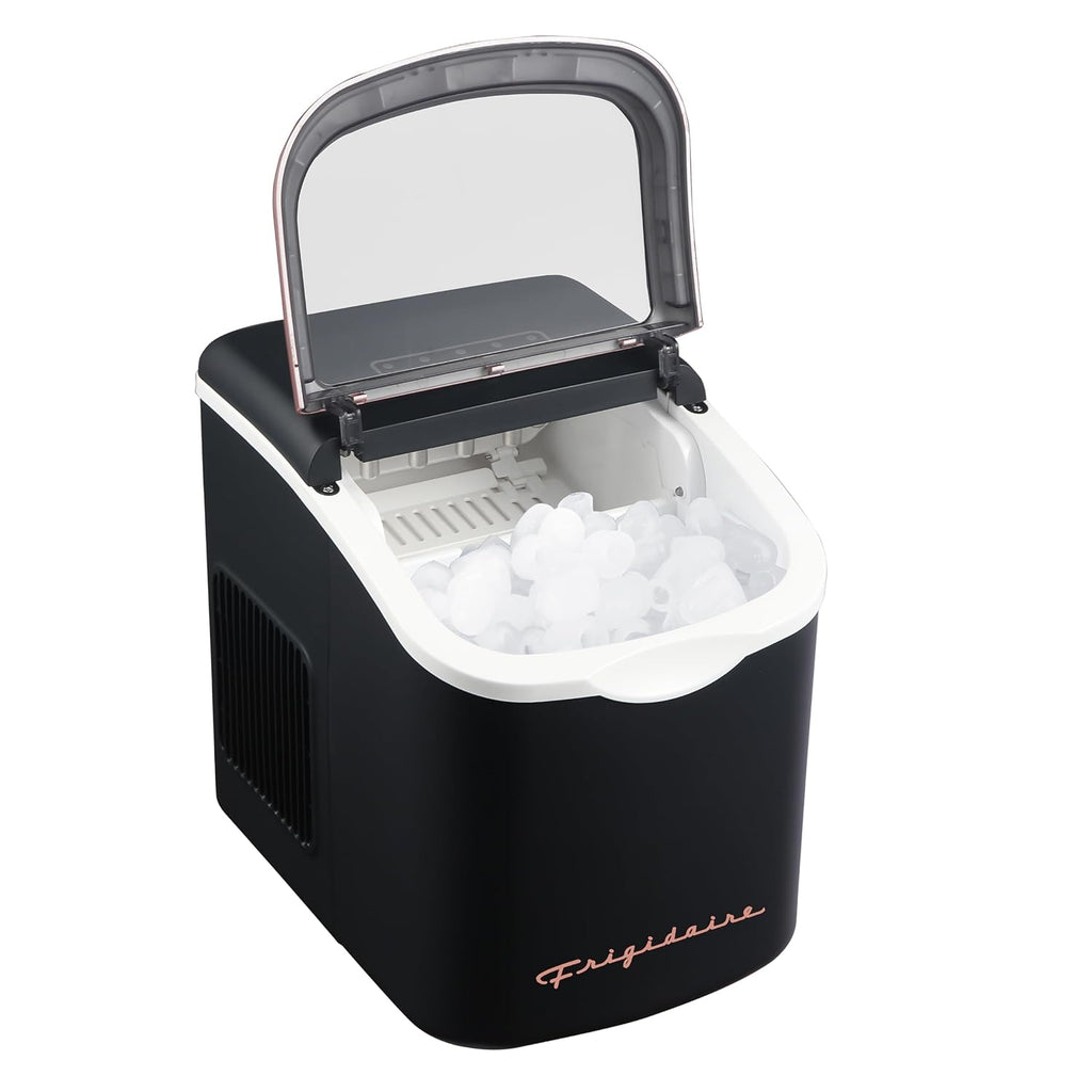 FRIGIDAIRE Retro Compact Ice Maker Machine, Bullet Ice, 26 lb per Day (BlackRoseGold)
