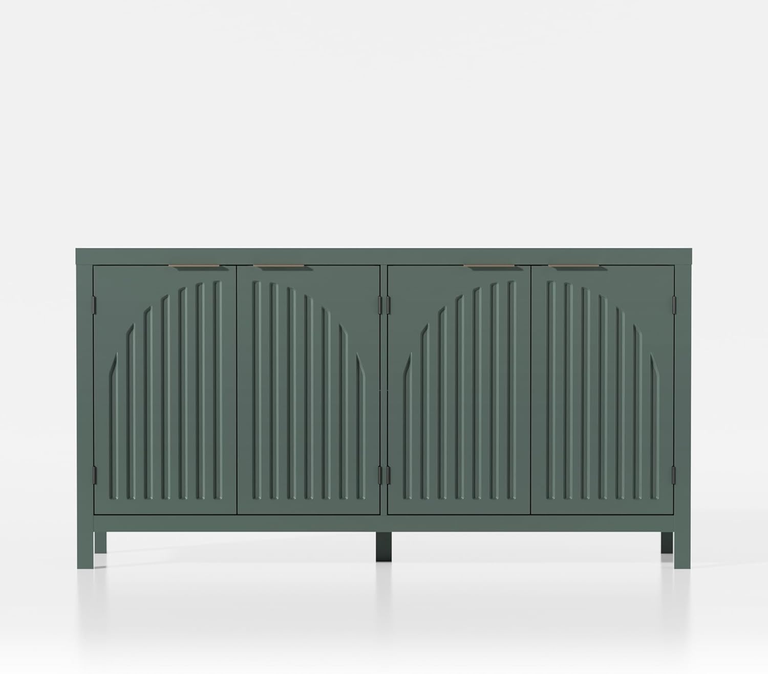 Fluted Sideboard Buffet Cabinet with Storage, 58" Mid Century Modern Accent Cabinet with Arch Doors, Large Wood Media TV Console Table Credenza for Dining Room, Kitchen, Living Room Entryway, Green