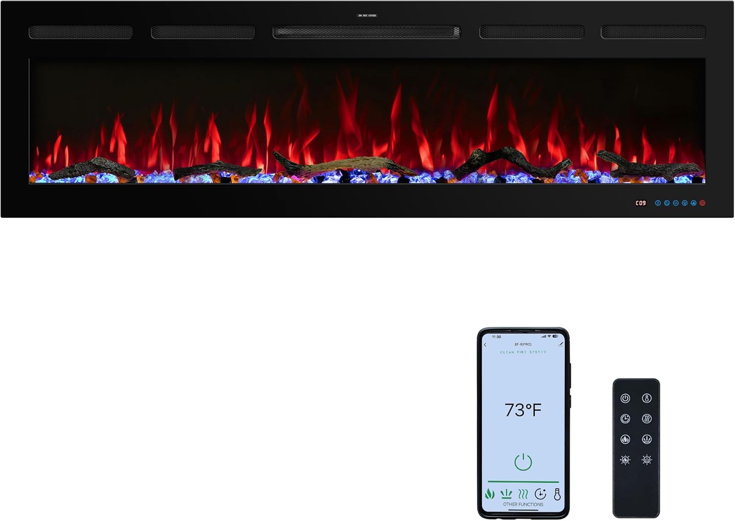 60" Smart WiFi Electric Fireplace Insert, 13 Flame & Fuel Bed with Automatic Cycle, Fireplace Heater with APP Control & Thermostat, Timer, Recessed and Wall Mounted