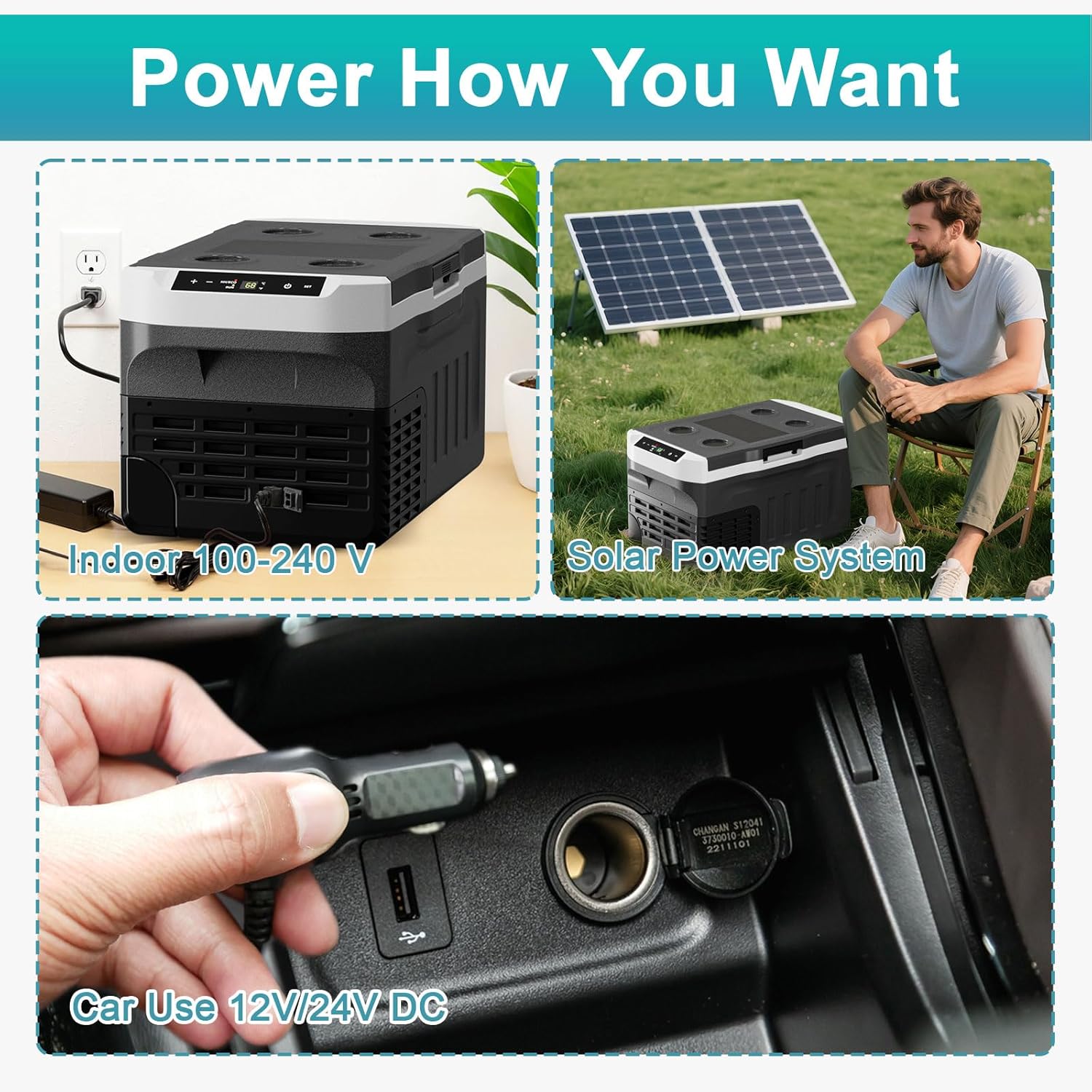 Erivess 12 Volt Portable Refrigerator, 32QT(30L) Electric Cooler, 12/24V DC & 110-240V AC, -4℉~68℉ Dual Mode Portable Freezer, 12V Car Fridge with Pull Rod & Wheels for Camping, Truck, RV, Boat