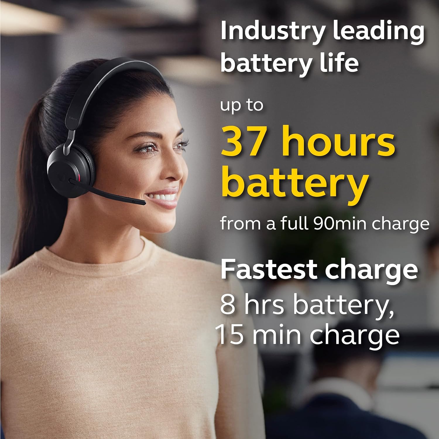 Jabra Evolve2 65 MS Wireless Headphones with Link380a  Stereo  Black – Wireless Bluetooth Headset for Calls and Music  37 Hours of Battery Life  Passive Noise Cancelling Headphones